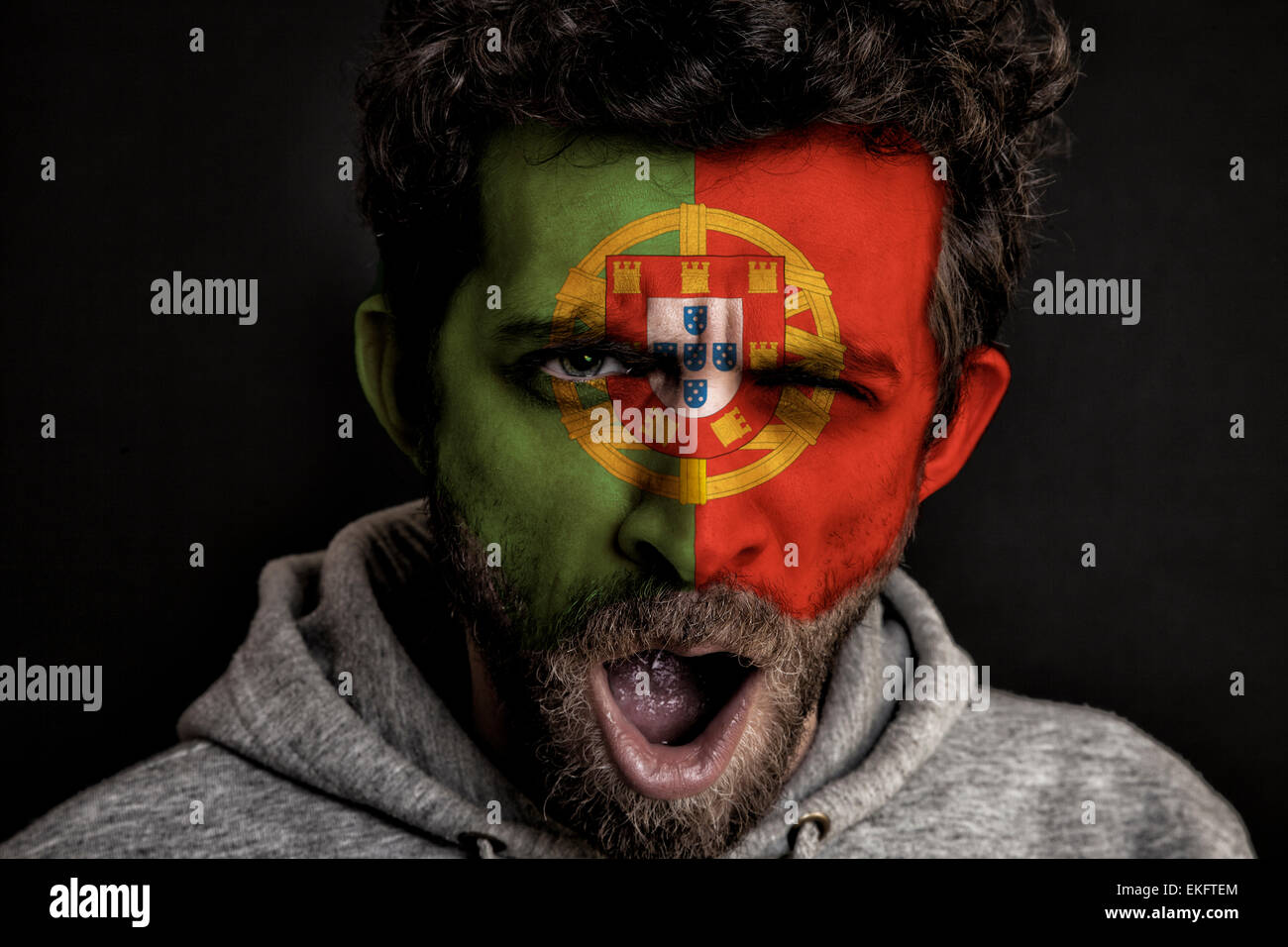 Portugal Flag on Face Stock Photo