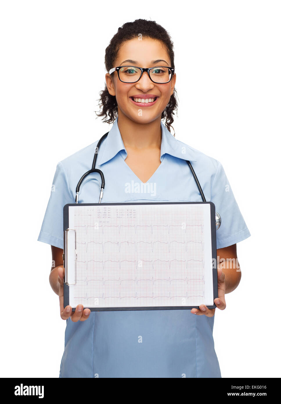 female doctor in eyeglasses with cardiogram Stock Photo Alamy