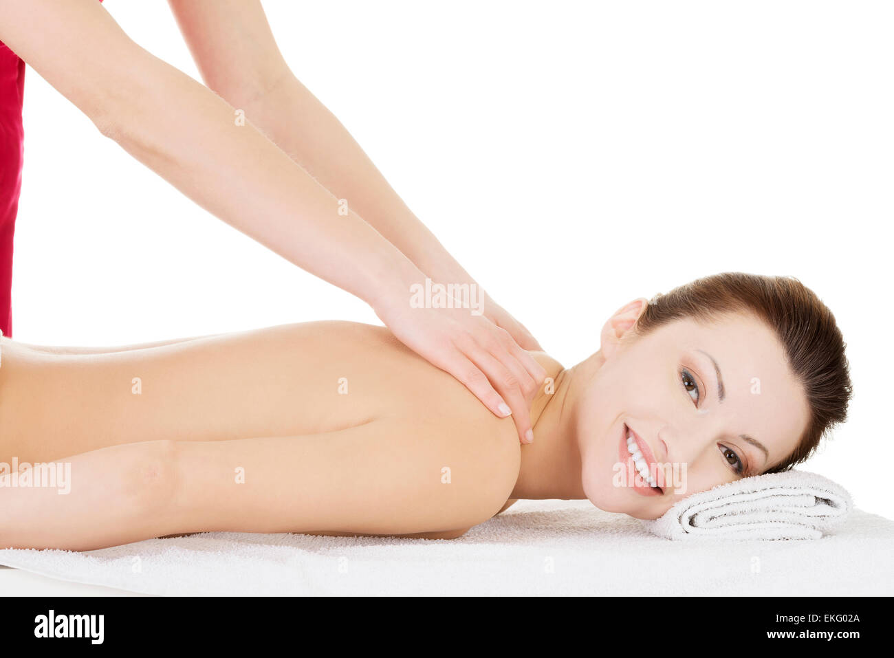 Preaty woman relaxing beeing massaged in spa Stock Photo