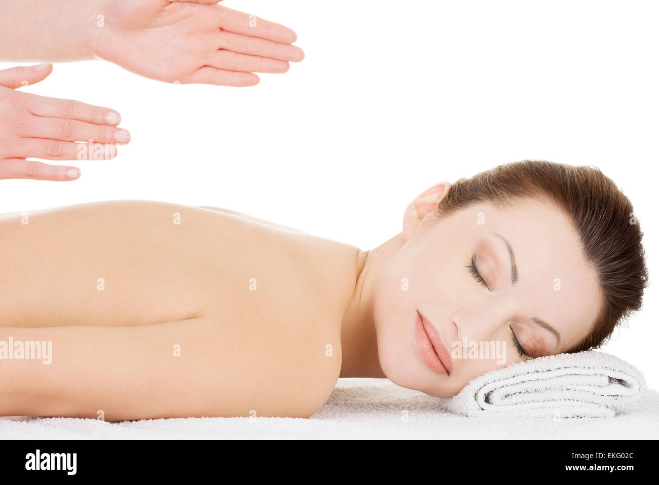 Preaty woman relaxing beeing massaged in spa Stock Photo