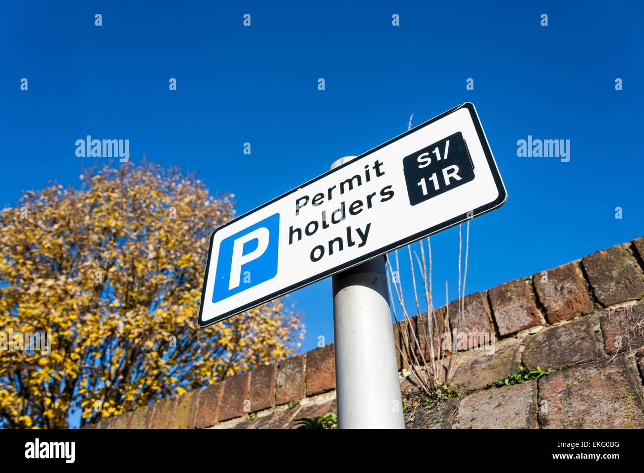 Parking zone sign for permit holders only. Stock Photo