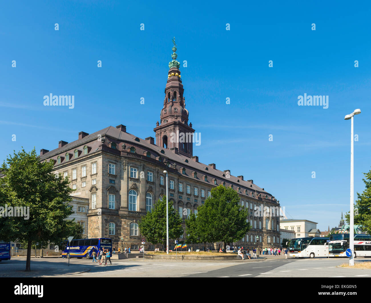 Christiansborg Palace ('Christiansborg Slot') on Slotsholmen in Copenhagen, Denmark, is the seat of the Danish parliament. Stock Photo
