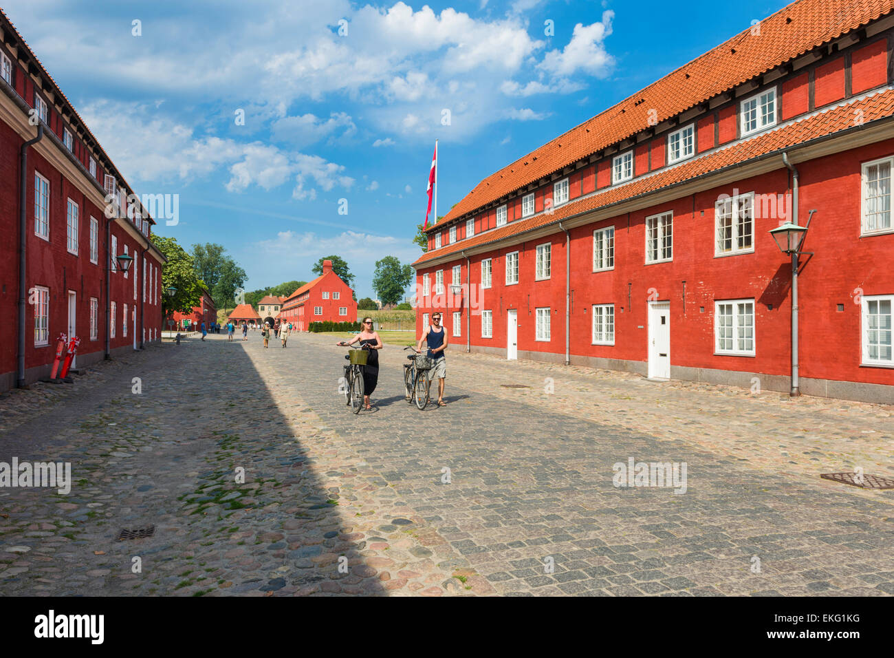 Main street in Kastellet, Copenhagen, a well-preserved star fortress.  The 'rows' are 2-storey terraces built as barracks. Stock Photo