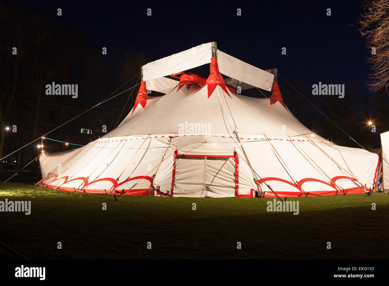 Big top circus tent Illuminated at night Stock Photo