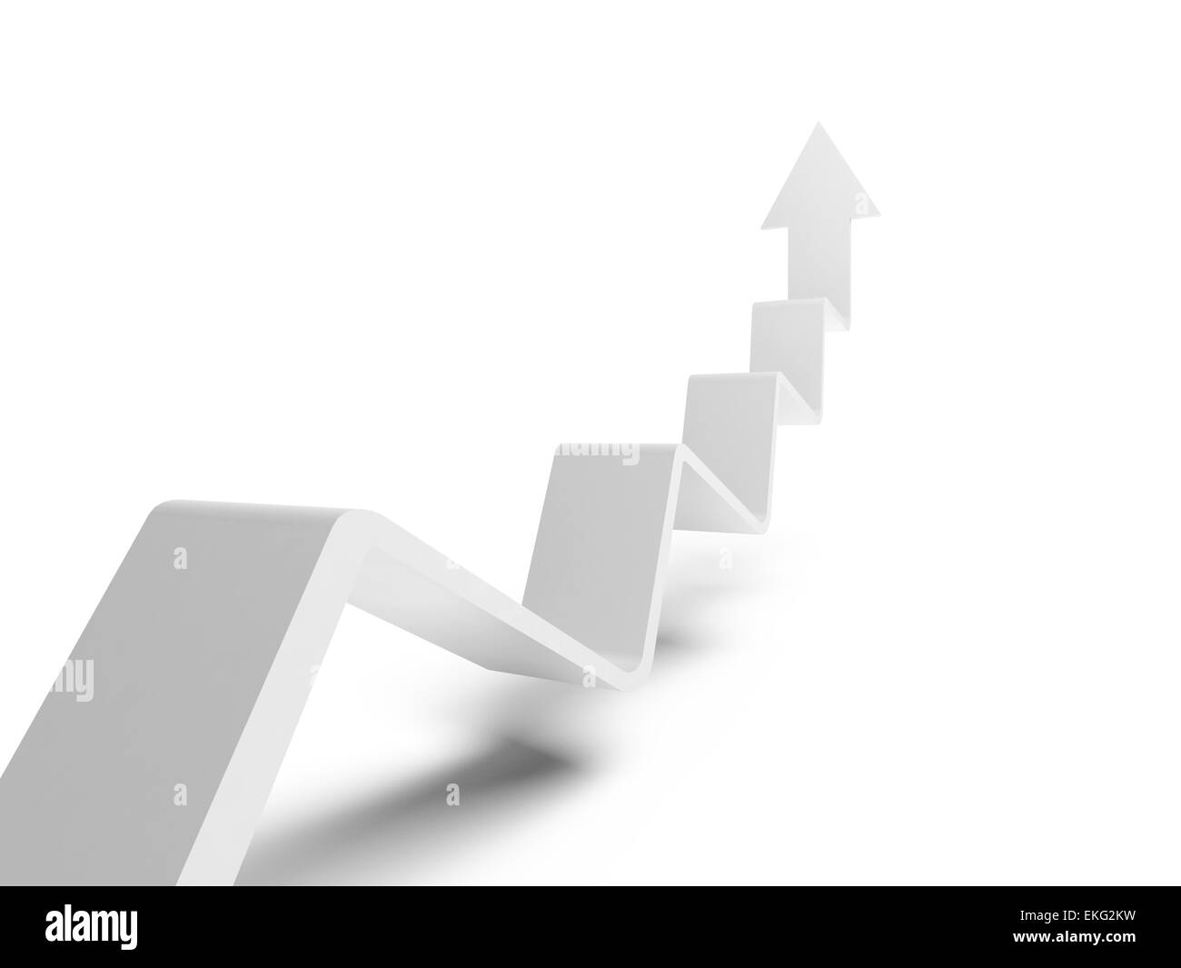 Broken trend line with arrow on end going up, 3d illustration isolated on white background Stock Photo