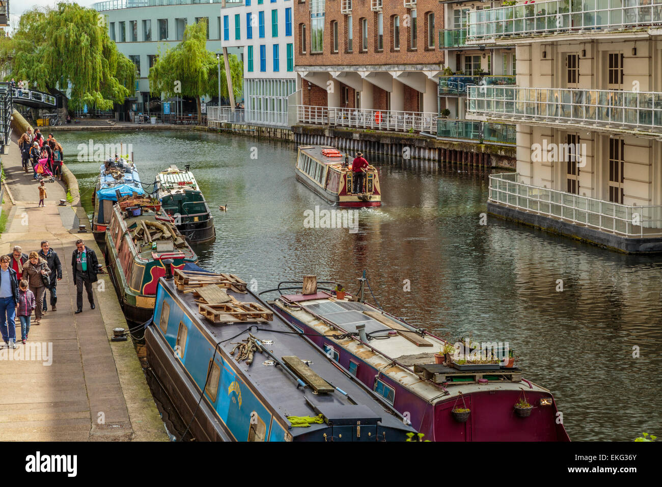 The Regent's Canal with Camden Lock in the background on a bright day summer day London England UK Stock Photo