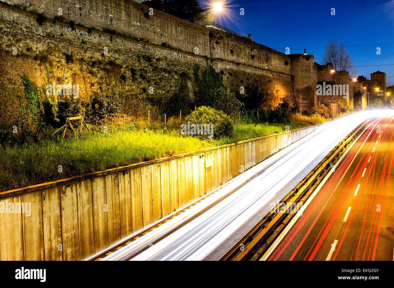 Section of the Aurelian walls between Porta Pia and Porta Pinciana, Rome, Italy Stock Photo