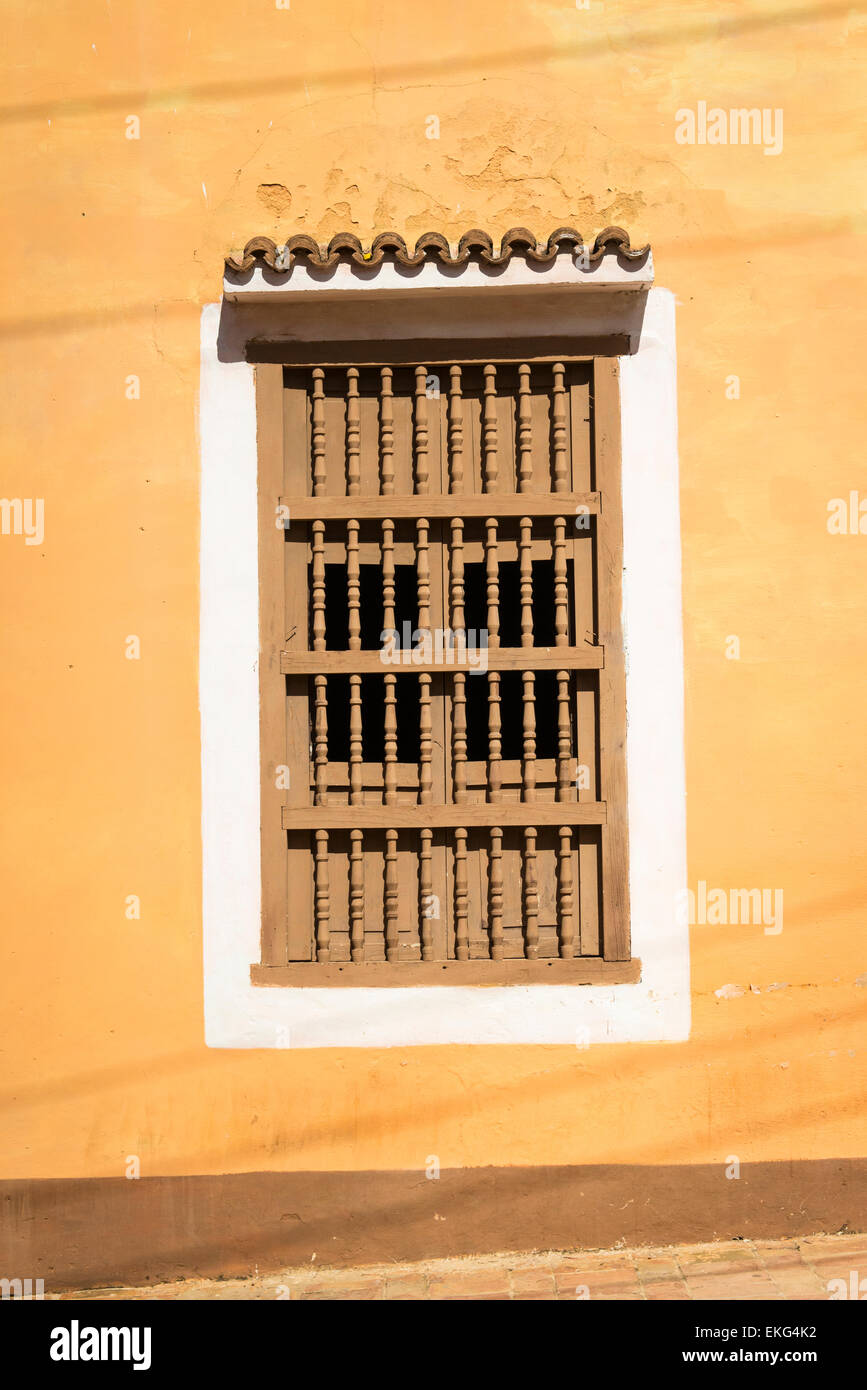 Cuba Trinidad sand coloured colored house detail wooden window shutters