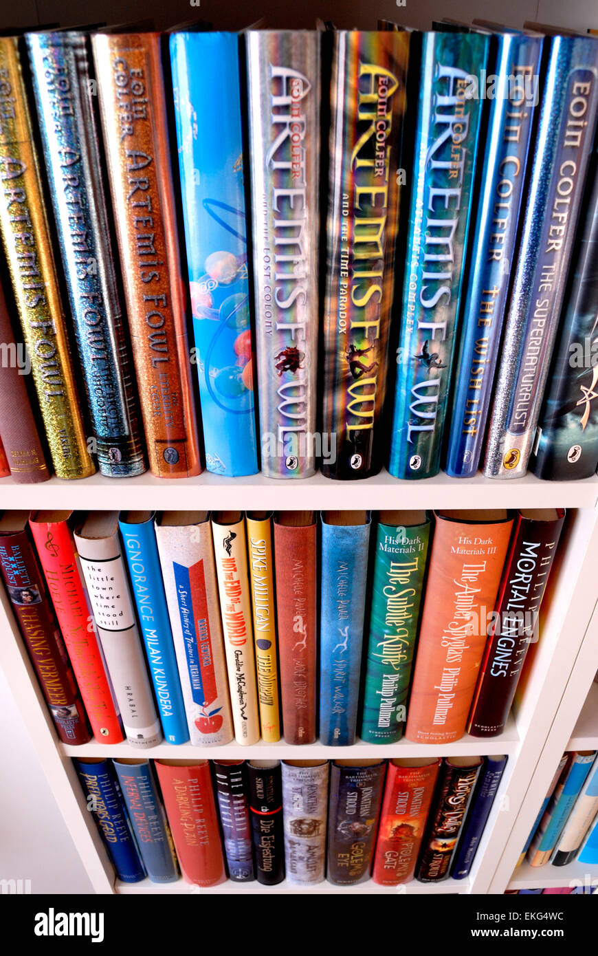 Hardback children's books on a bookshelf Stock Photo