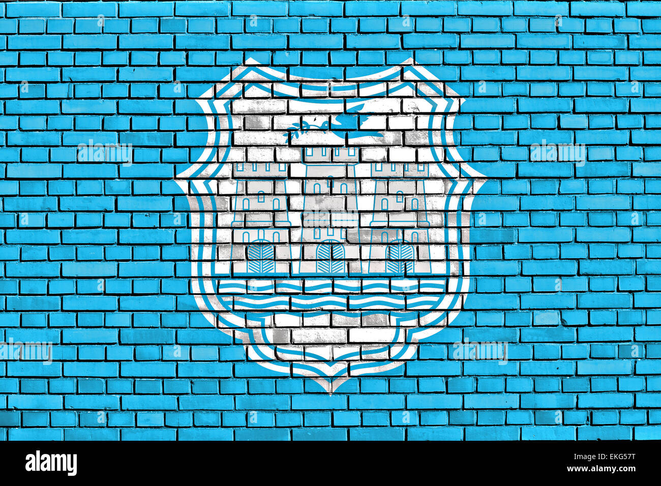 flag of Novi Sad painted on brick wall Stock Photo