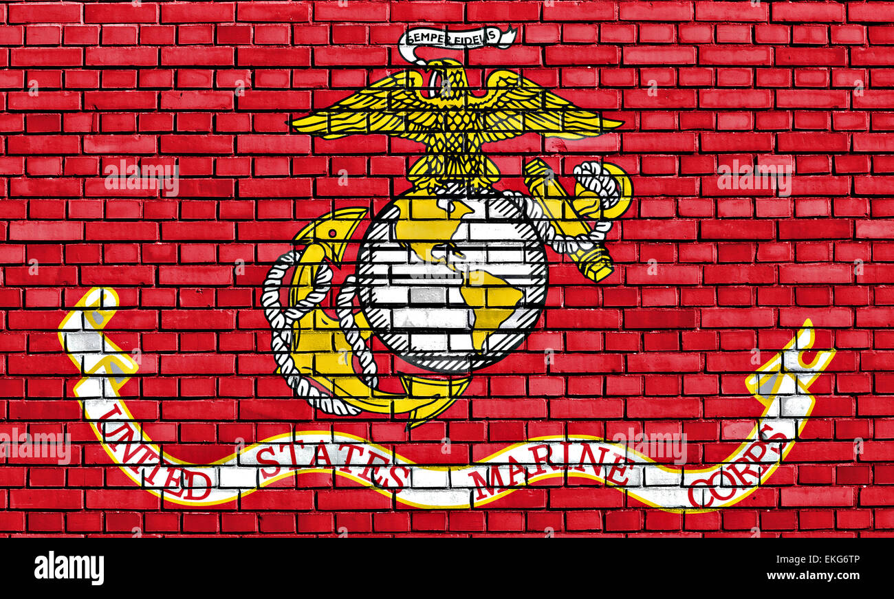 flag of United States Marine Corps painted on brick wall Stock Photo