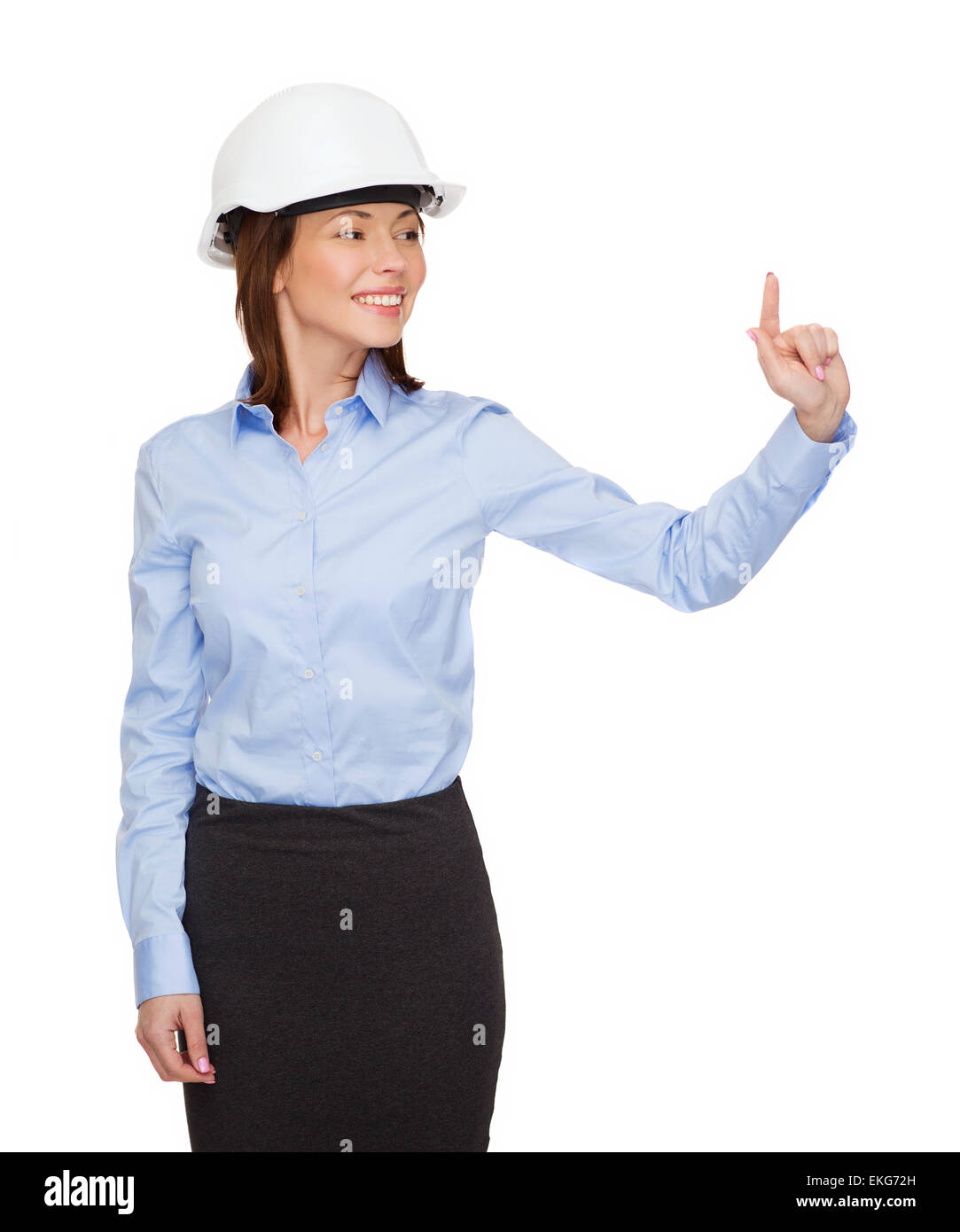 young smiling businesswoman in white helmet Stock Photo - Alamy