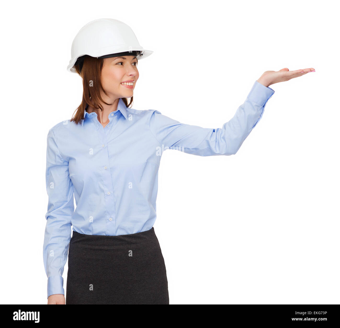 young smiling businesswoman in white helmet Stock Photo - Alamy
