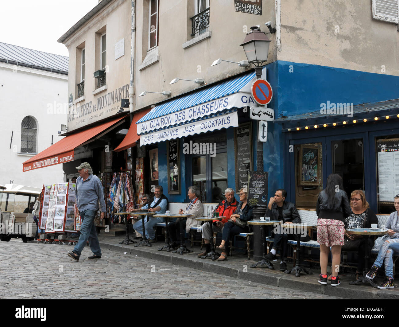 Cafés in the 'Place du Tertre' Montmartre in Paris, France. Stock Photo