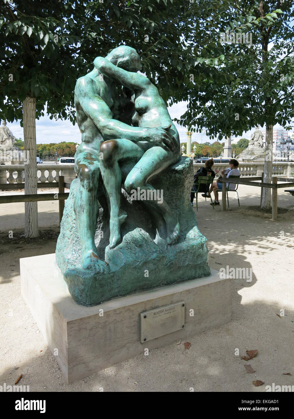 The Kiss. A Rodin sculpture of bronze in Paris, France. Stock Photo