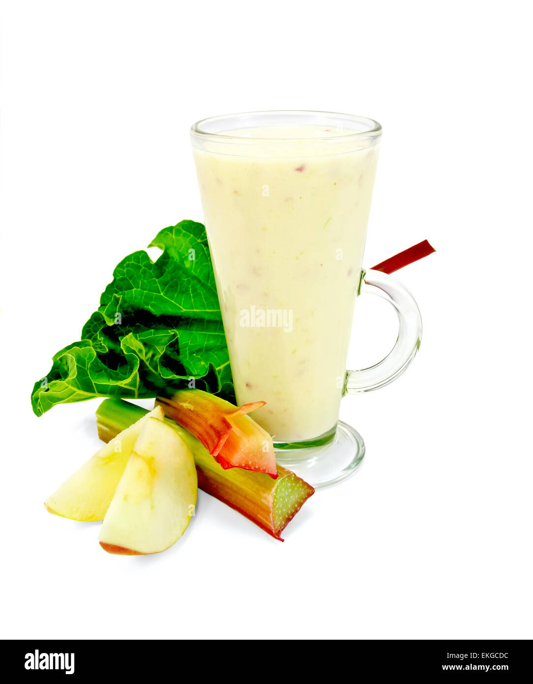Milkshake with rhubarb and apples in tall glass Stock Photo