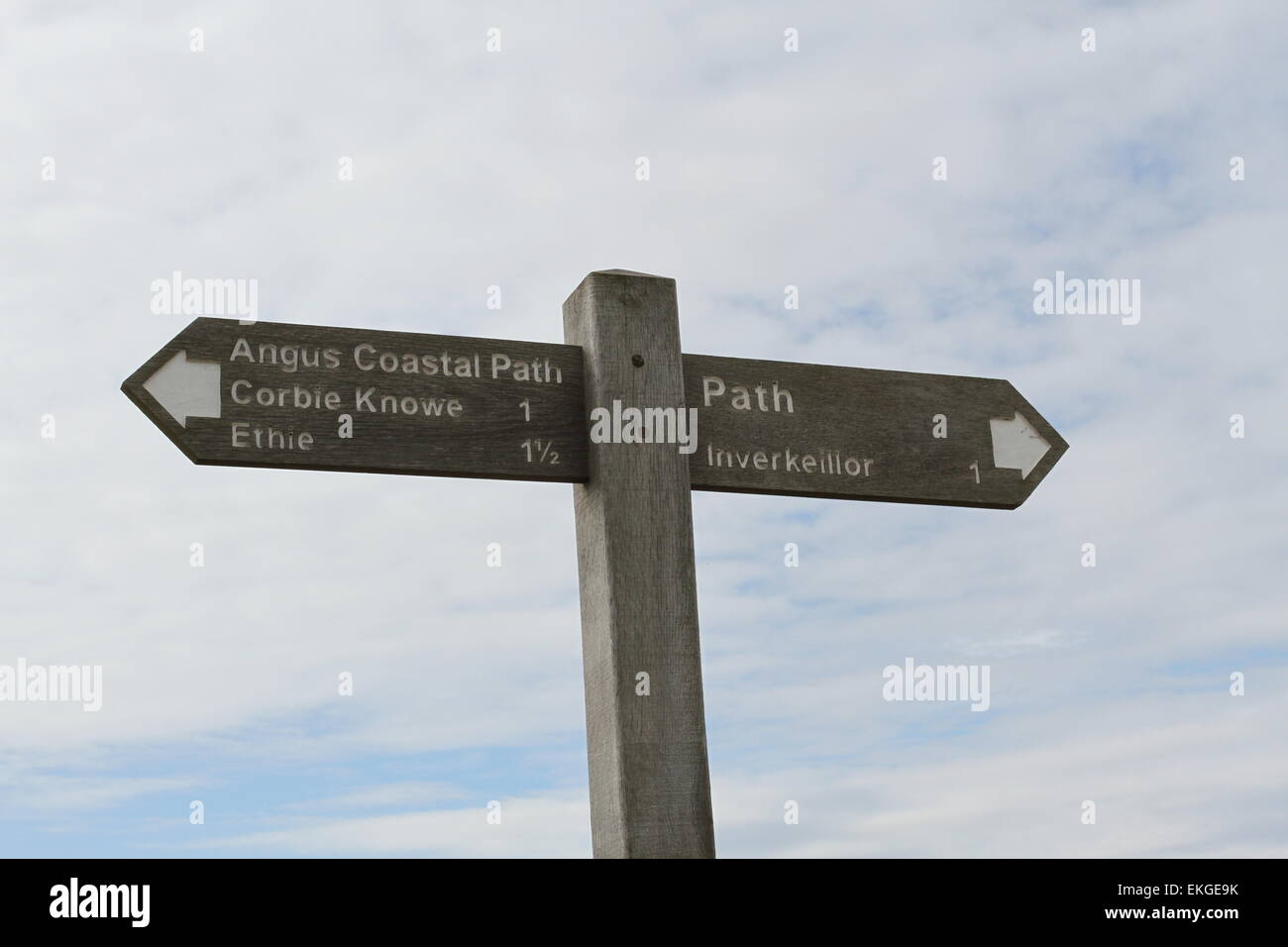 Angus coastal path sign near Inverkeilor Scotland April 2015 Stock