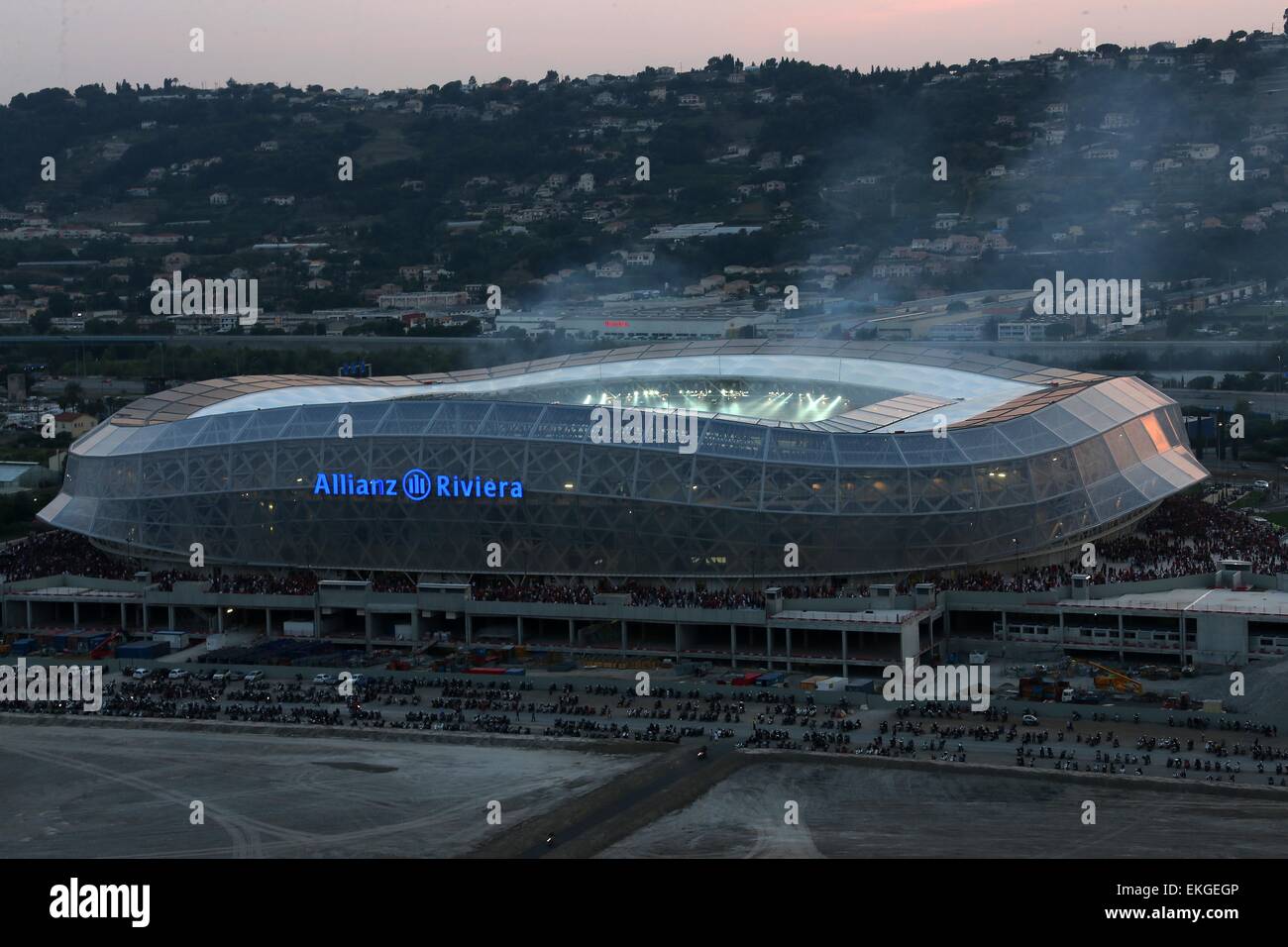 22 September 13 Nice General View Of The Allianz Riviera Stadium Taken During Its Inauguration Fireworks Held After The French L1 Football Match Nice 4 0 Valenciennes At The Allianz Riviera Stadium In