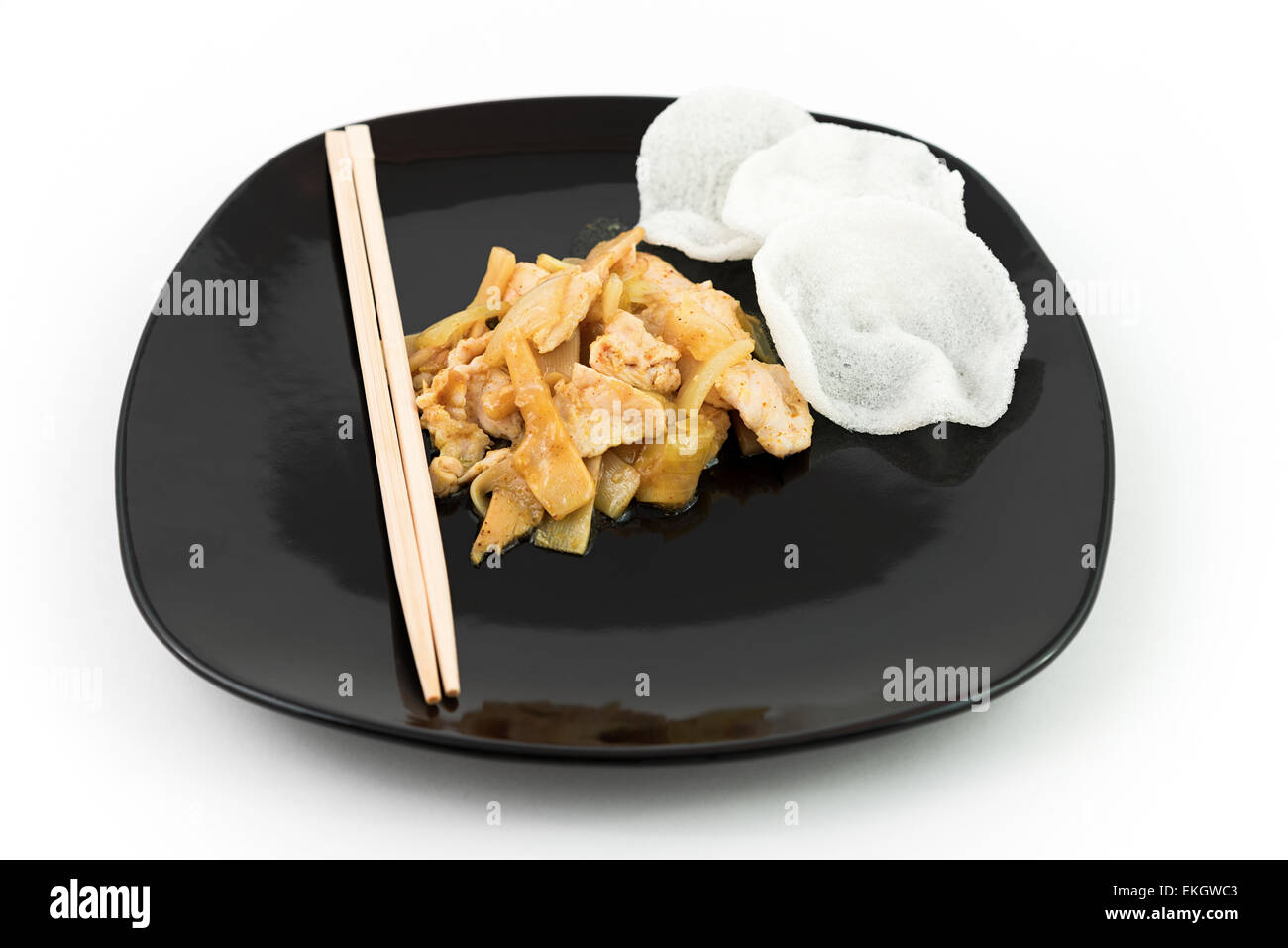 chinese beef and bamboo on black flat Stock Photo