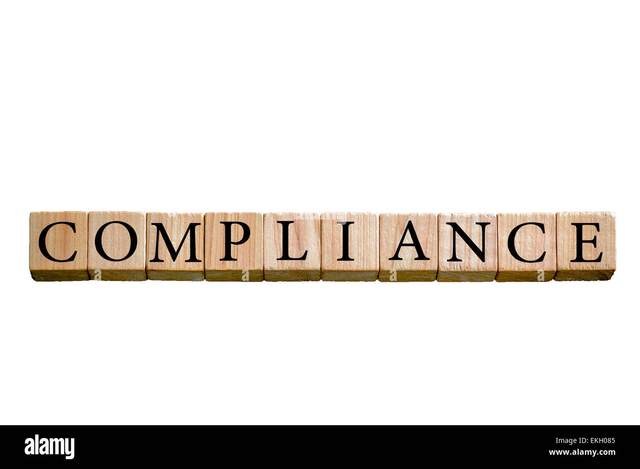Word COMPLIANCE. Wooden small cubes with letters isolated on white ...