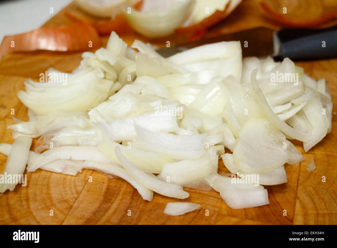 sliced cut chopped onions Stock Photo
