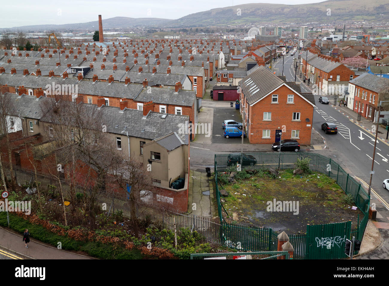 cleared site and view over old area of south belfast northern ireland Stock Photo