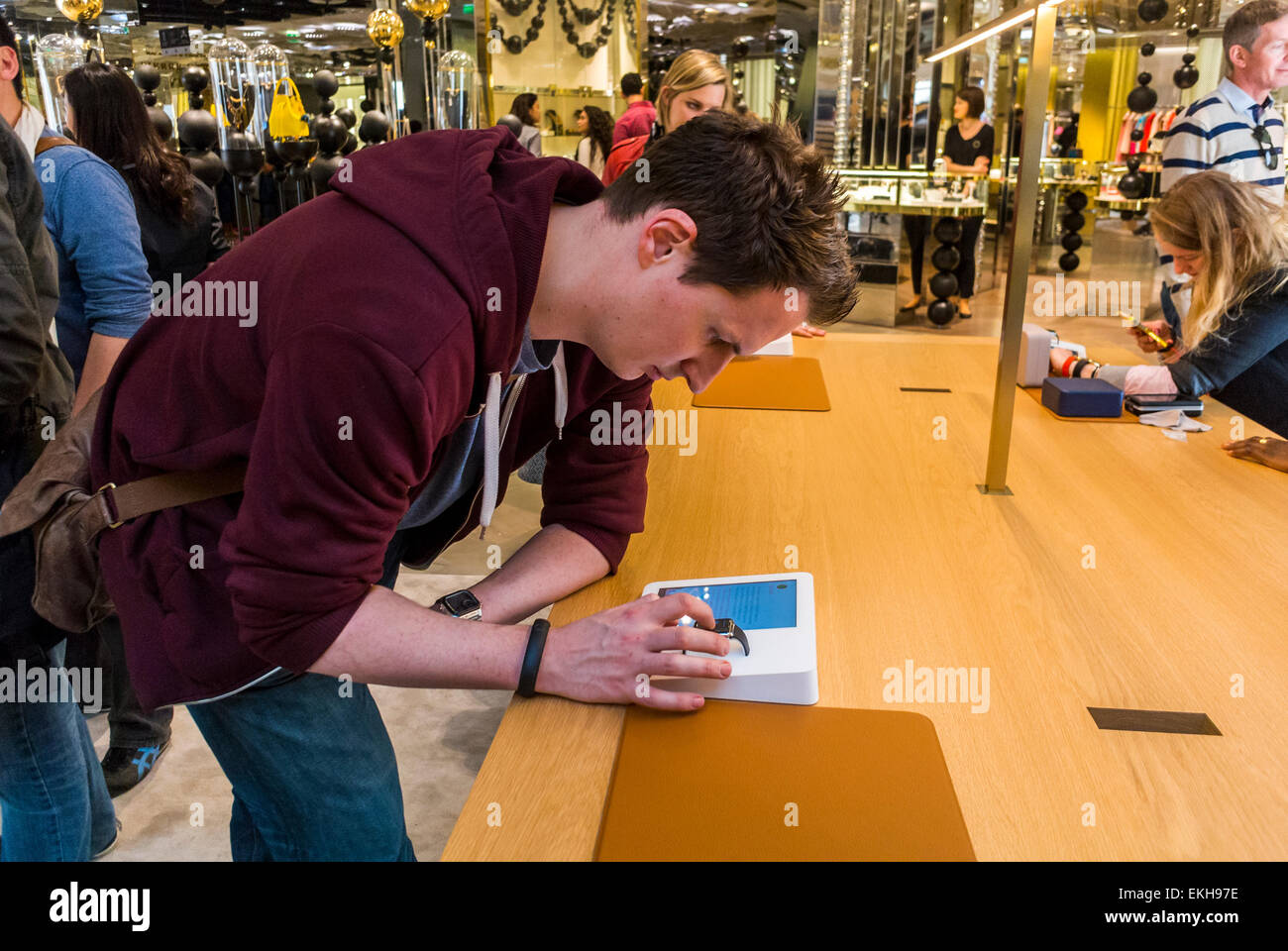 Paris, France. apple showroom in French Department Store, Galeries Lafayette for IWatch