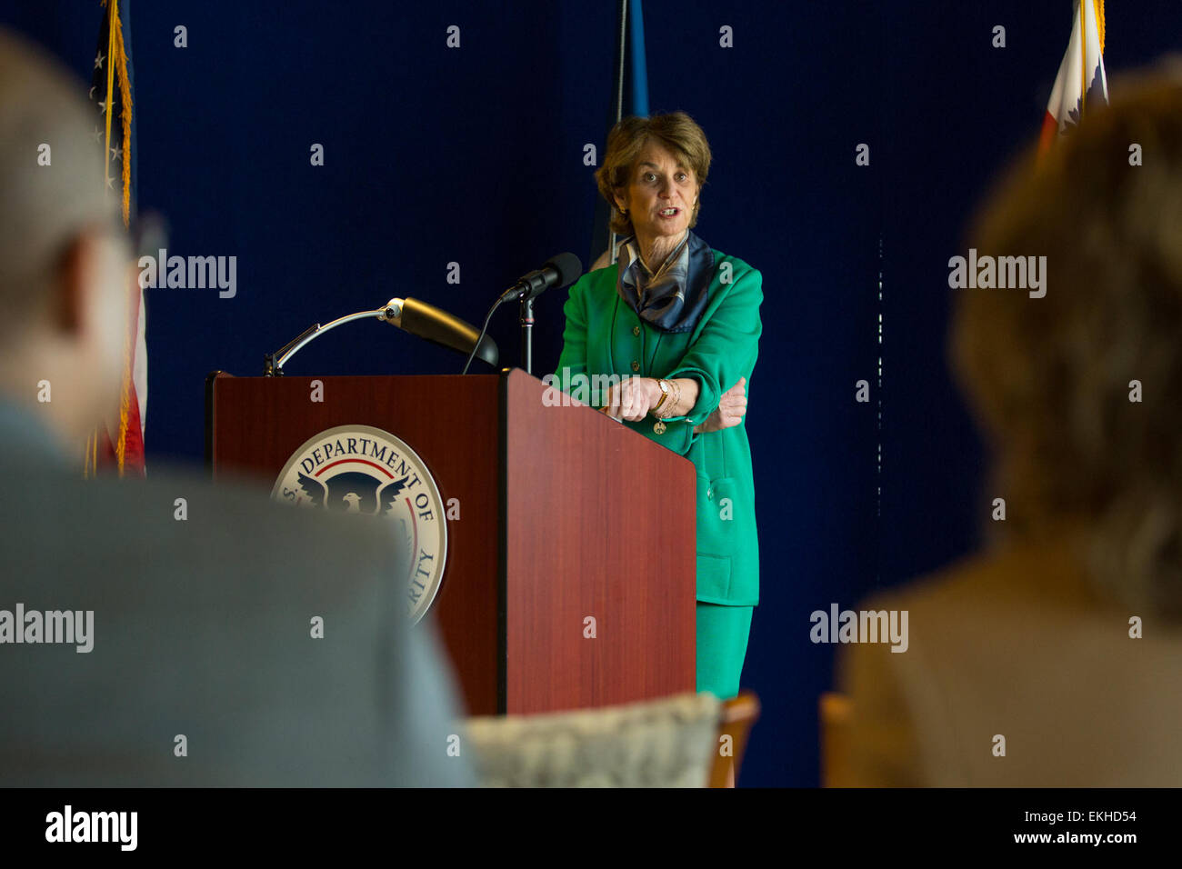 Kathleen Kennedy Townsend, daughter of Robert Kennedy speaks at Customs and Border Protection concerning women's issues as well as Irish Heritage Month.  James Tourtellotte Stock Photo