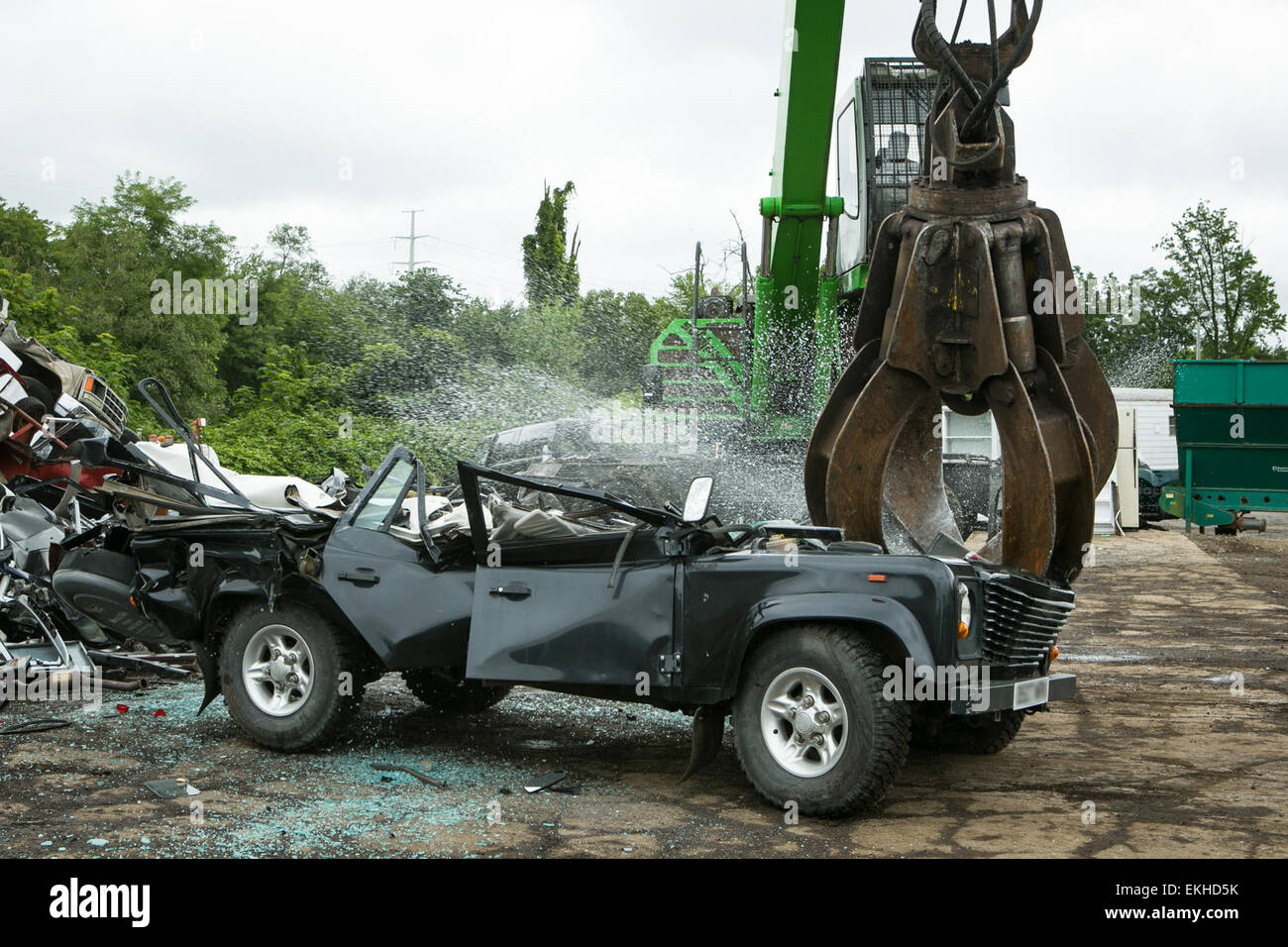 Land Rover Defender destroyed for Customs violations upon entering the United States from the United Kingdom.  James Tourtellotte Stock Photo