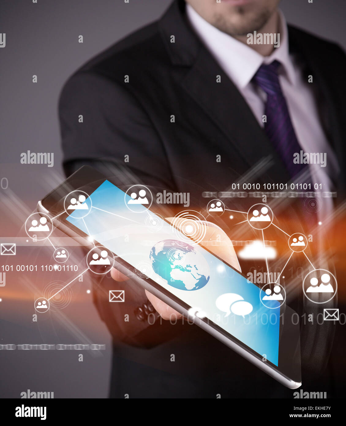 hand touching digital tablet, modern technology concept Stock Photo - Alamy