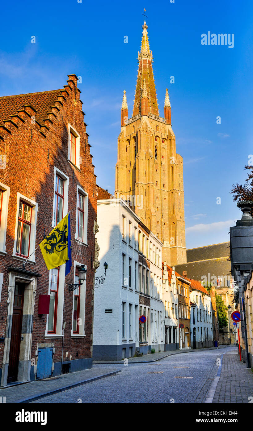 Bruges, Belgium. Church of Our Lady (Vrouwekerk) dates from 13th century, tallest structure in the city and the second tallest b Stock Photo