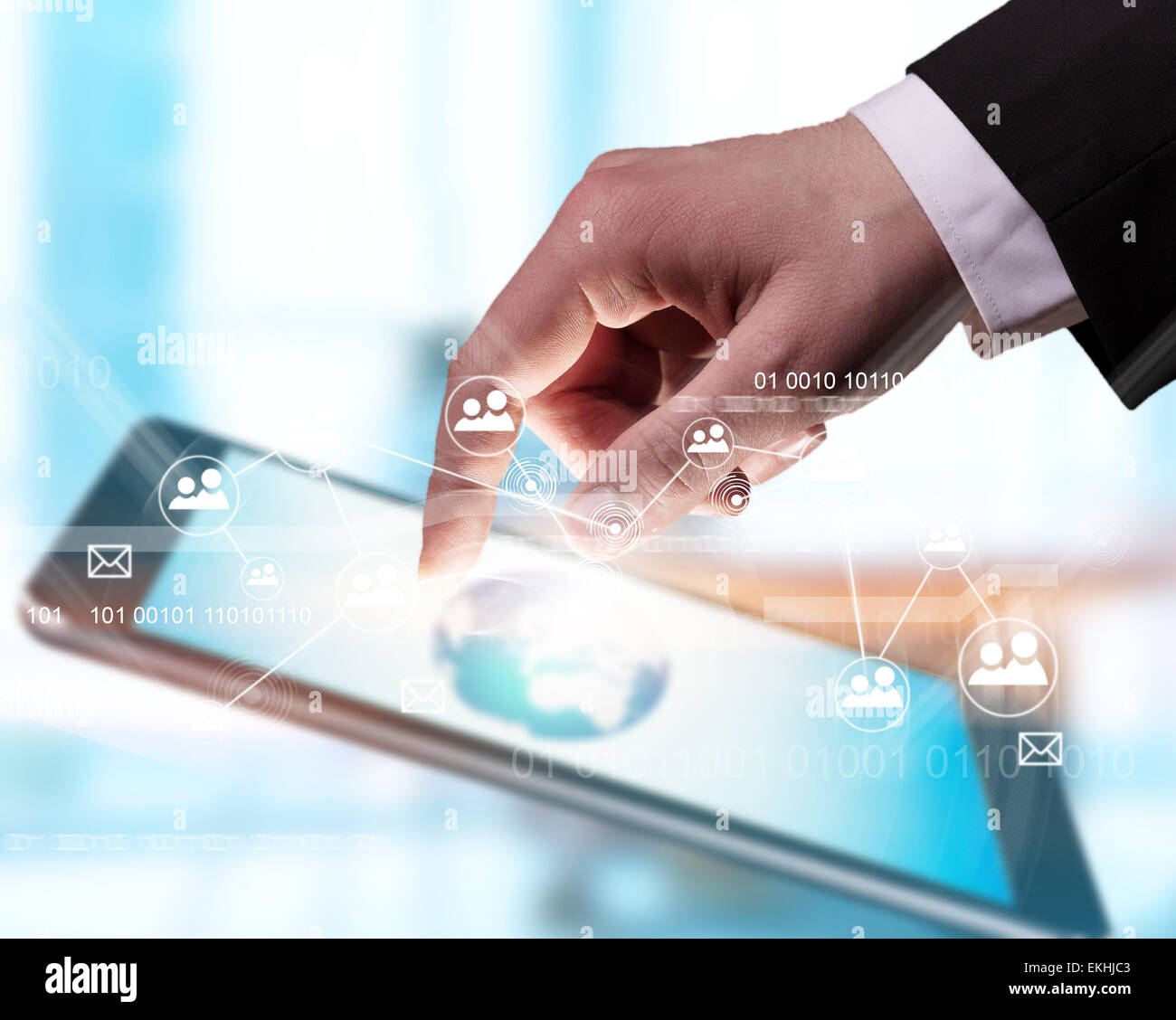 hand touching digital tablet, modern technology concept Stock Photo - Alamy
