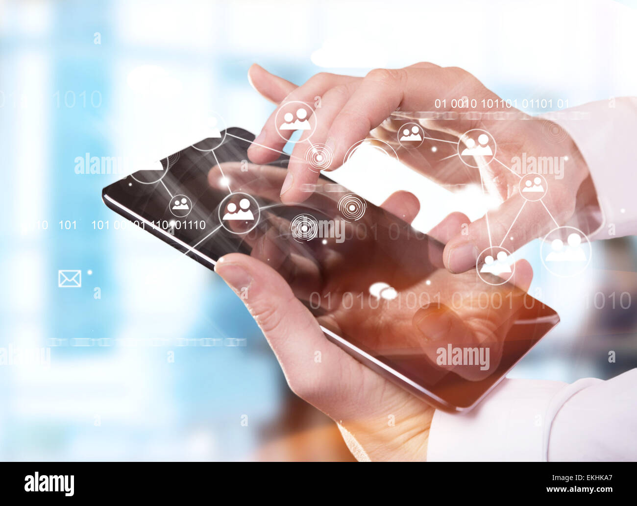 hand touching digital tablet, modern technology concept Stock Photo - Alamy