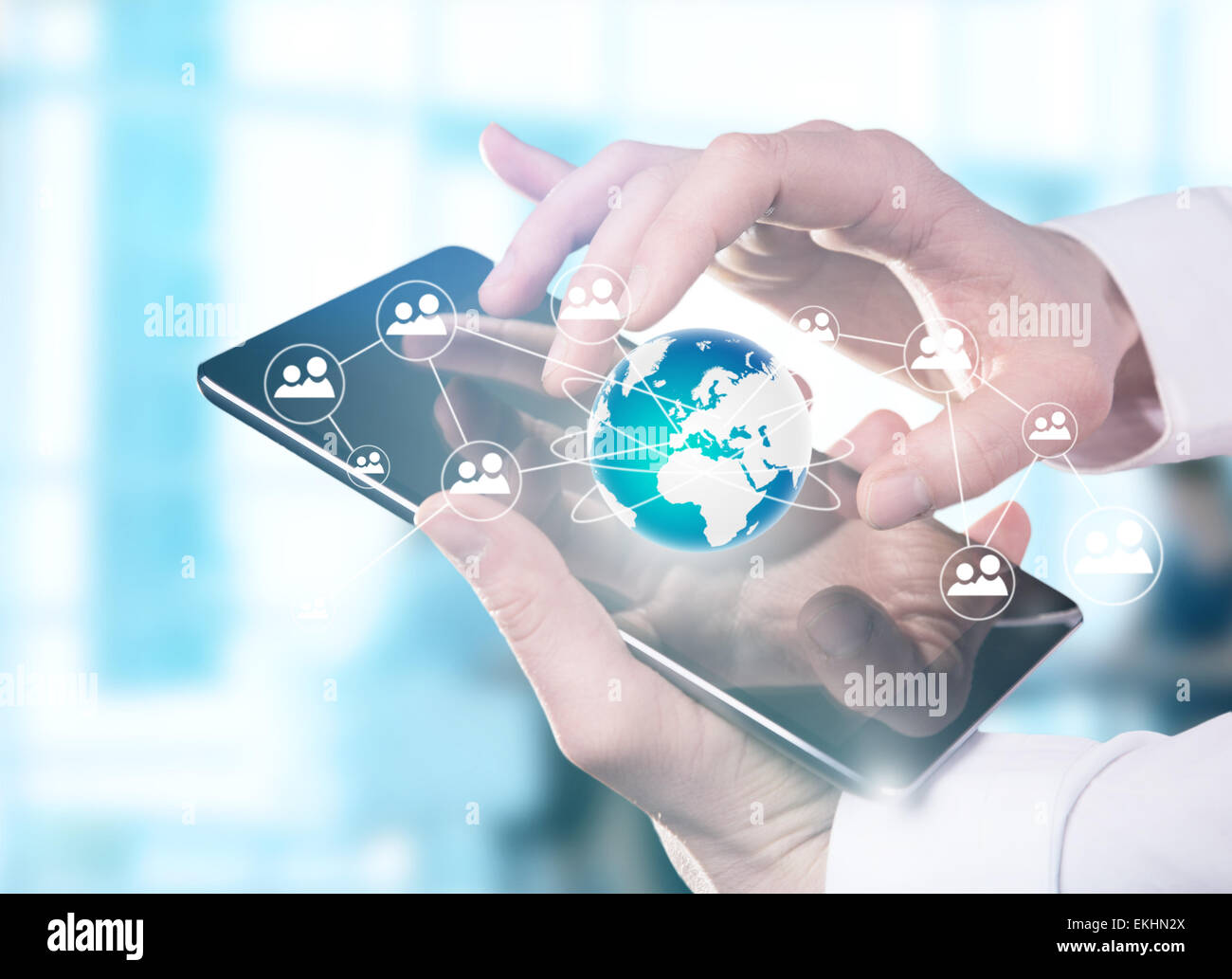 hand touching digital tablet, modern technology concept Stock Photo - Alamy