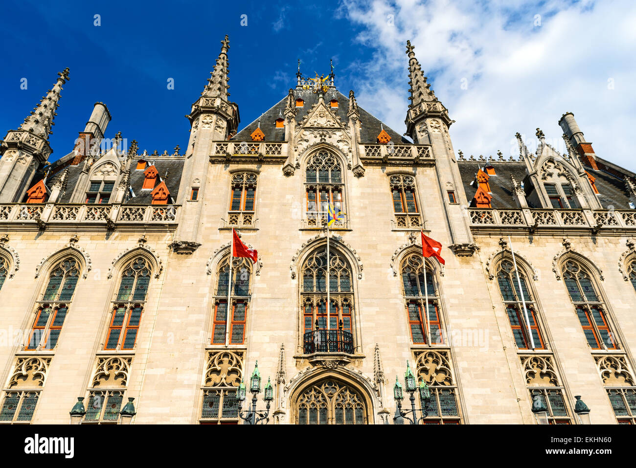 Provinciaal Hof built in 1284 neogothical building on the Grote Markt place in Bruges, Belgium. Stock Photo