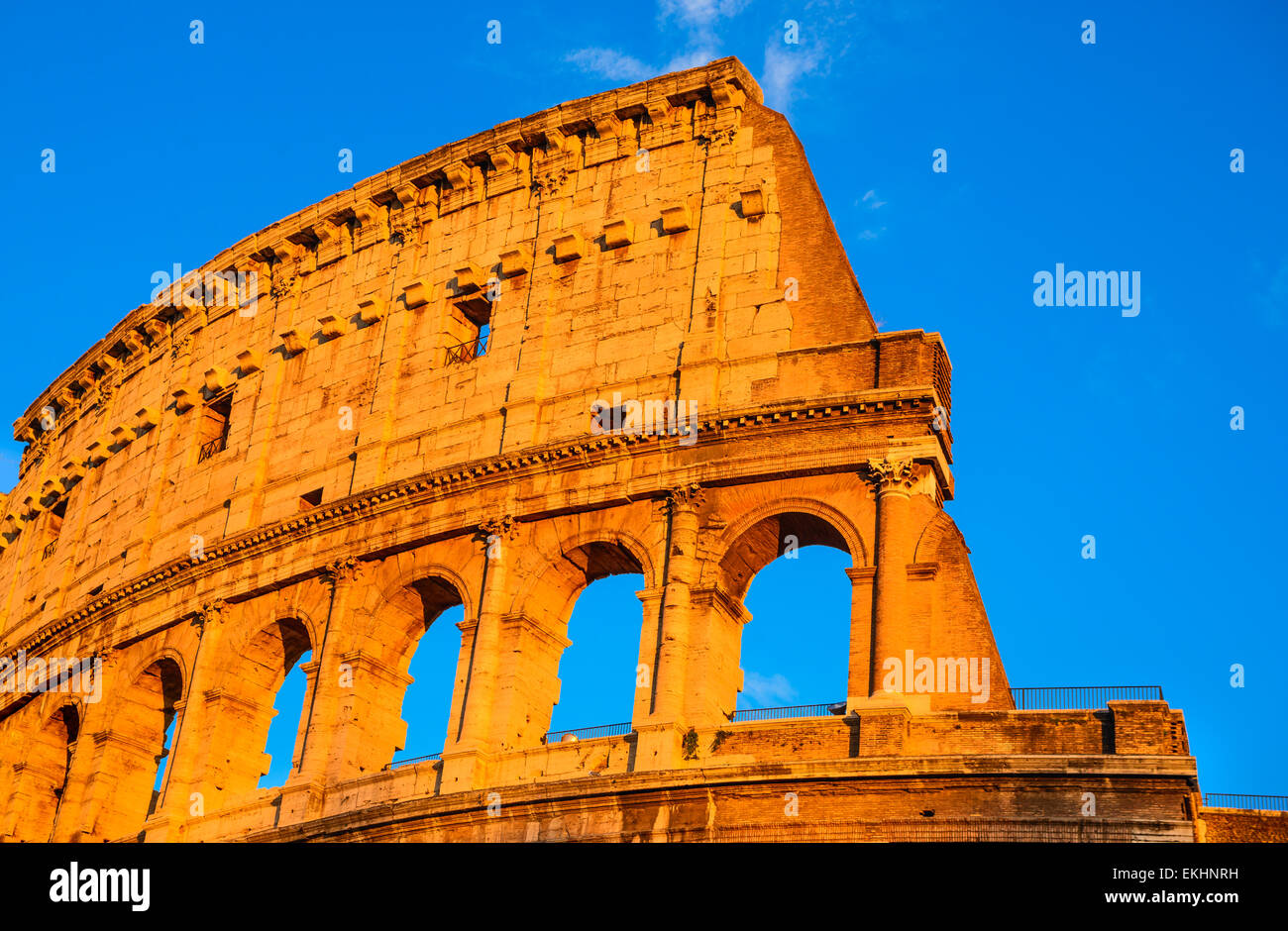 Rome, Italy. Sunset with Coliseum, Coloseo. Colosseum ruins of ancient amphitheatre largest in Roman Empire. Stock Photo
