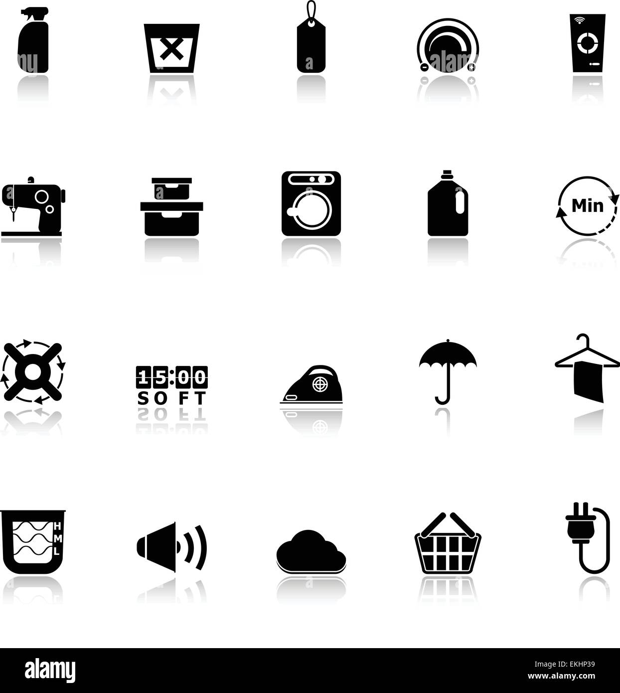 Laundry icons with reflect on white background, stock vector Stock Vector