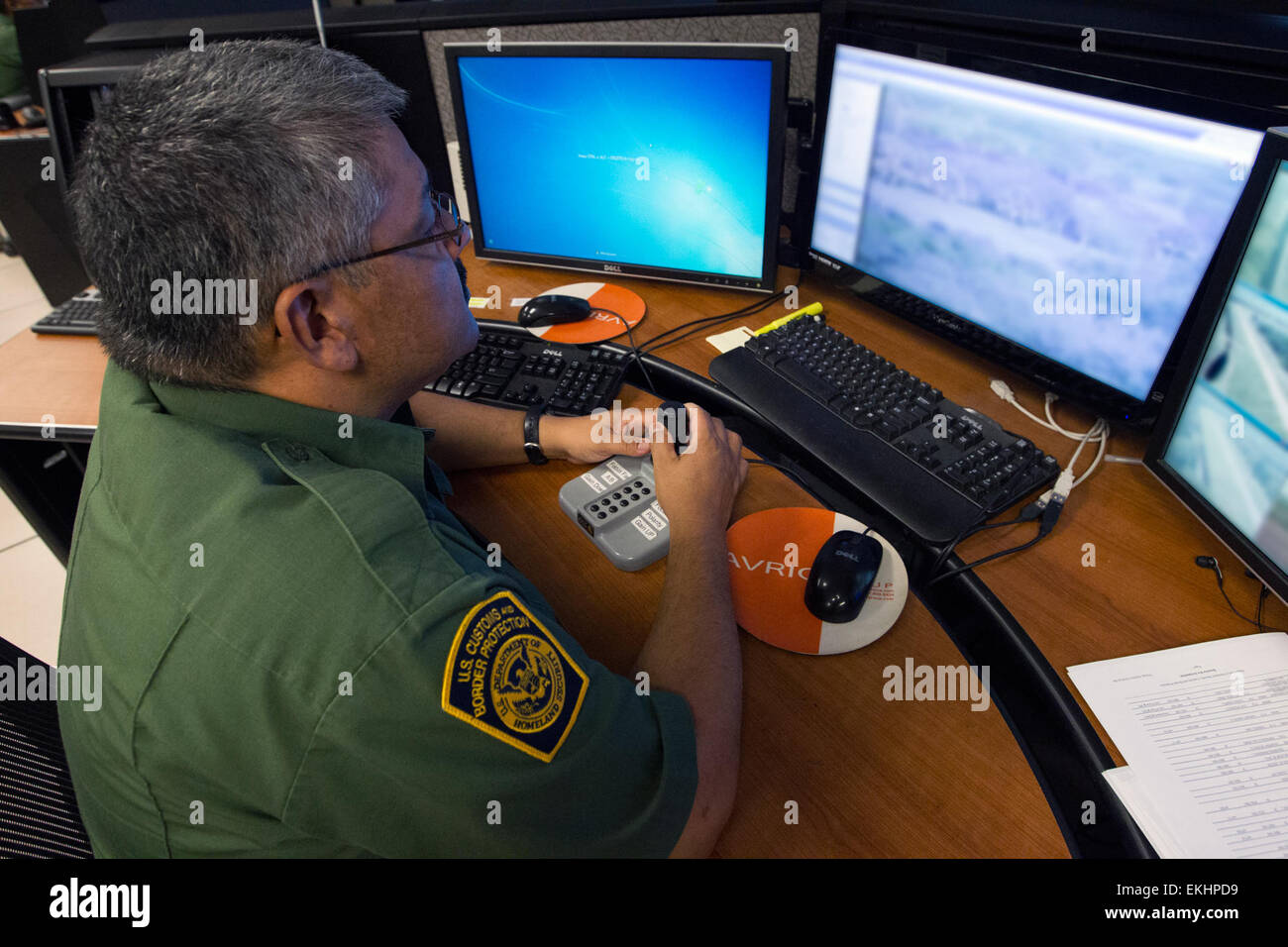 Border Security Rvss A Border Patrol agent in South Texas uses a Remote Surveillance Video ...