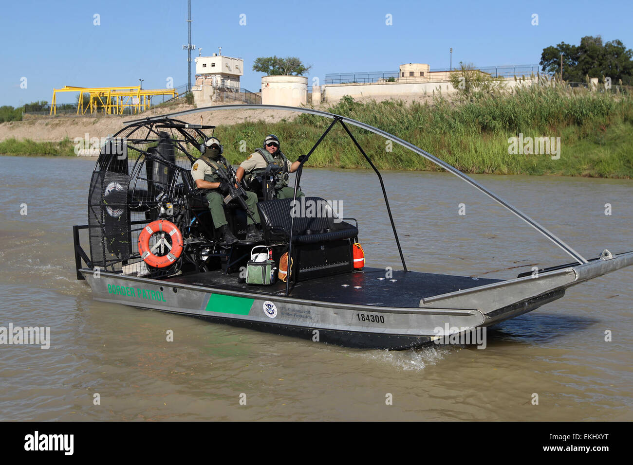 A Border Patrol Riverine Unit conducts patrols in an Air and Marine Air