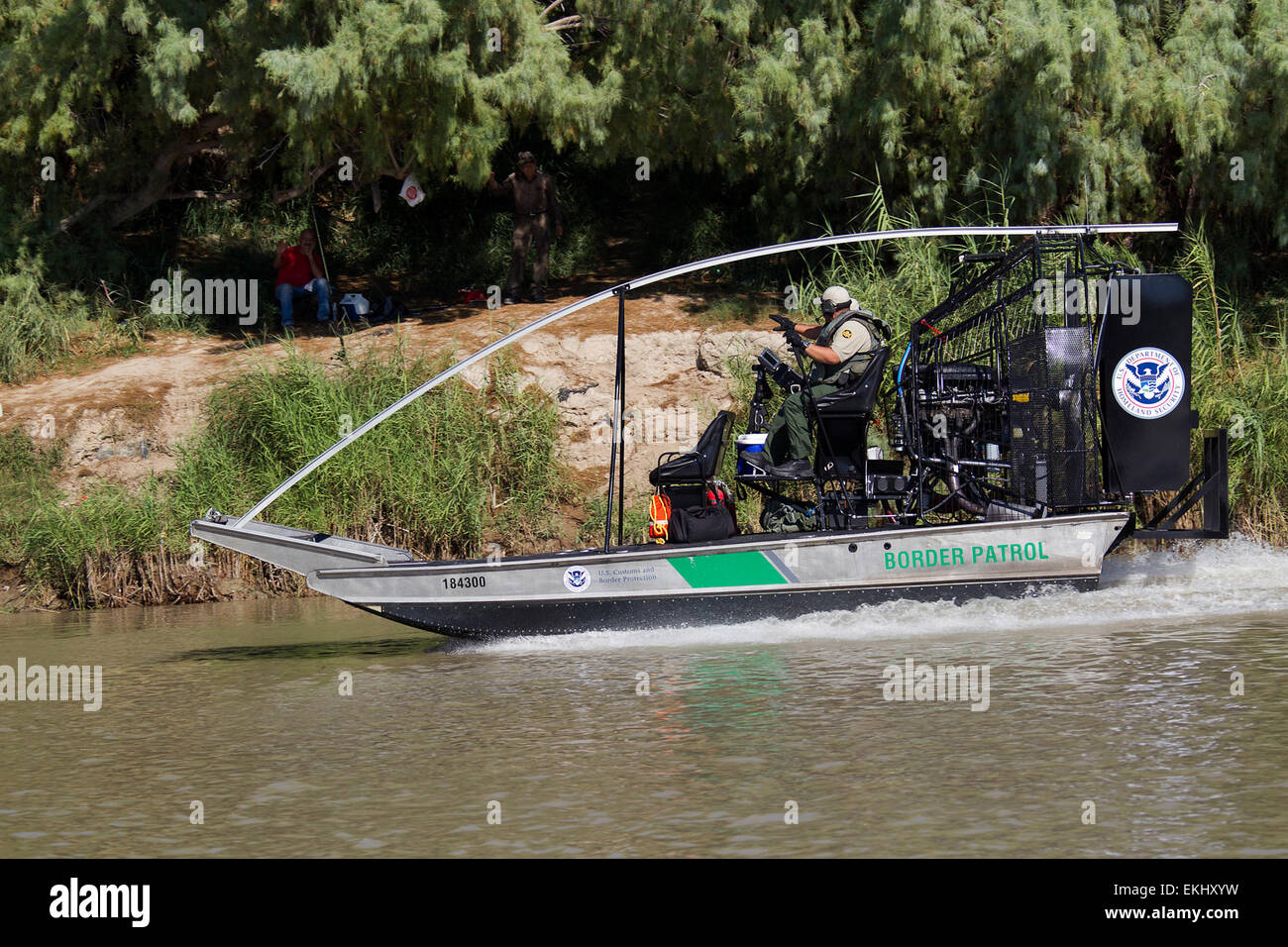 The Border Patrol Riverine Unit uses an air-boat for water patrols ...