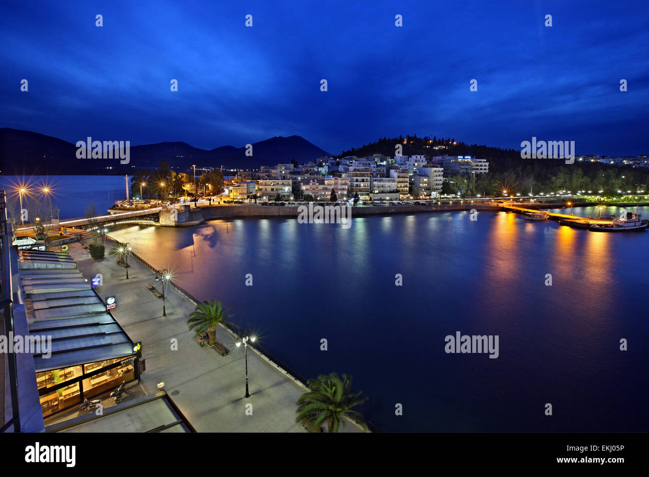 Night view of Chalkis ("Chalkida") town, Evia ("Euboea") island, Greece  Stock Photo - Alamy