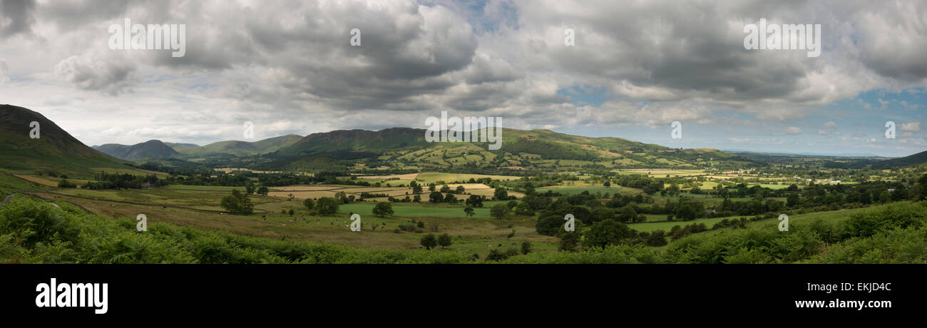 A panoramic vista of Lorton Vale from the gated road during a climb to Whinlatter, Cumbria, UK Stock Photo