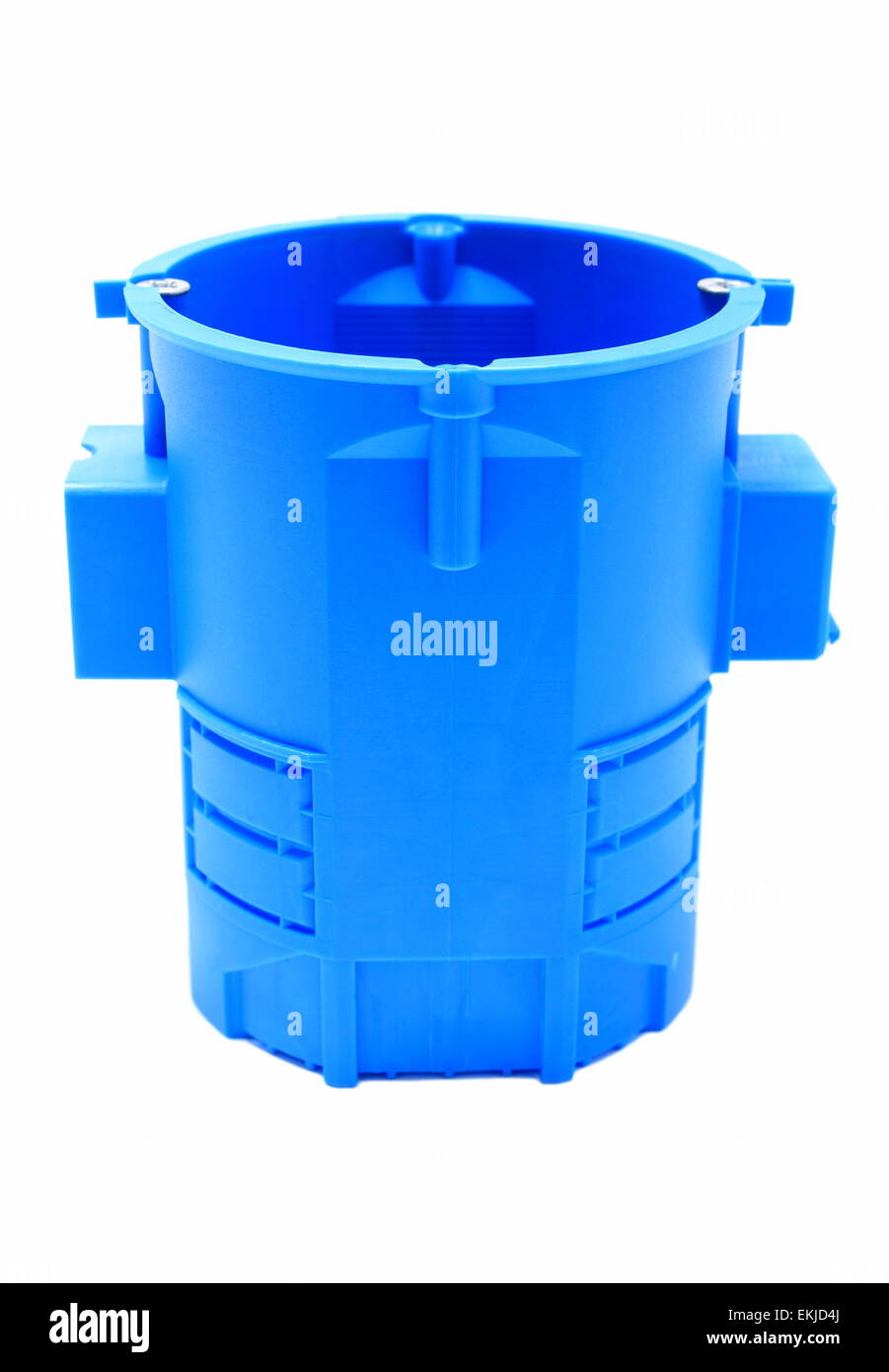 Blue plastic electrical box on white background, junction box