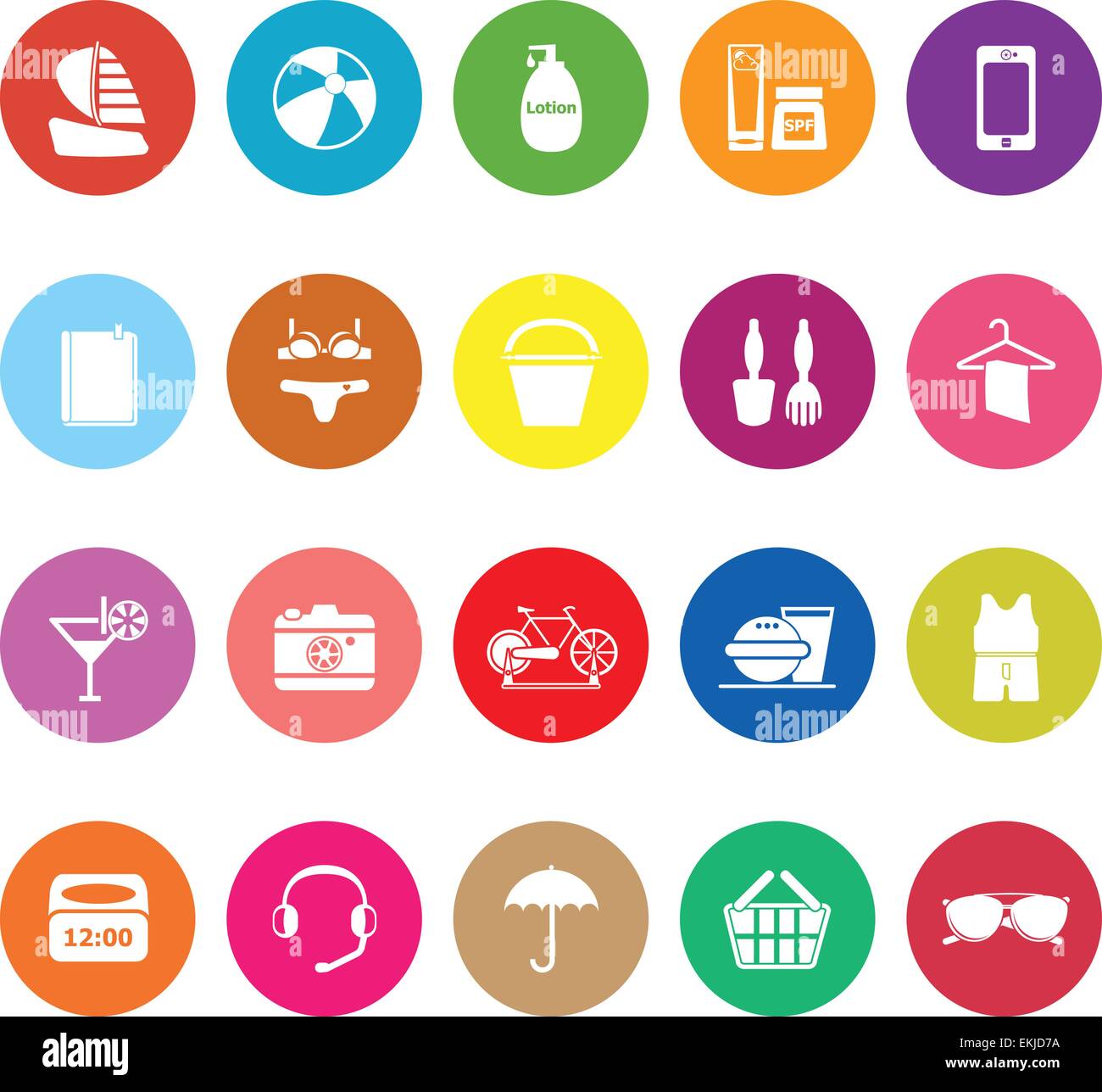 Beach flat icons on white background, stock vector Stock Vector Image ...