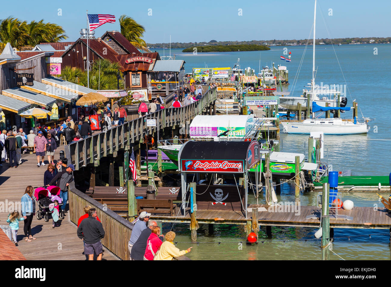 Tourists on the Boardwalk , John's Pass Village, Madeira Beach Stock ...