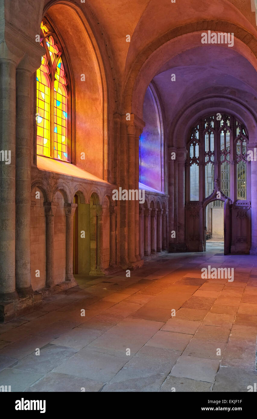 colourful new stained glass windows in norwich cathedral, norfolk