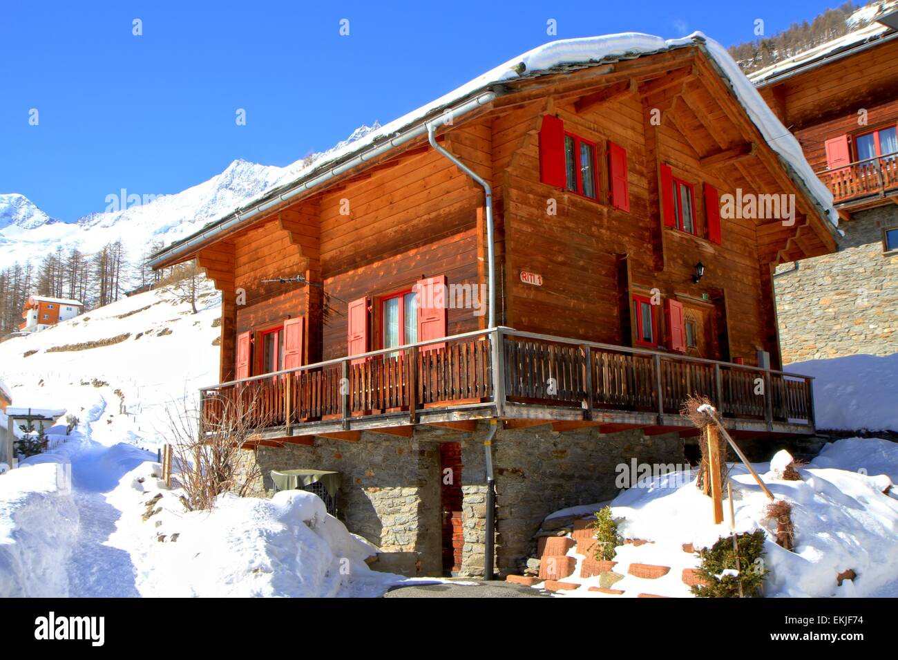 Vintage chalet, Saas Fee, Alps, Switzerland Stock Photo Alamy