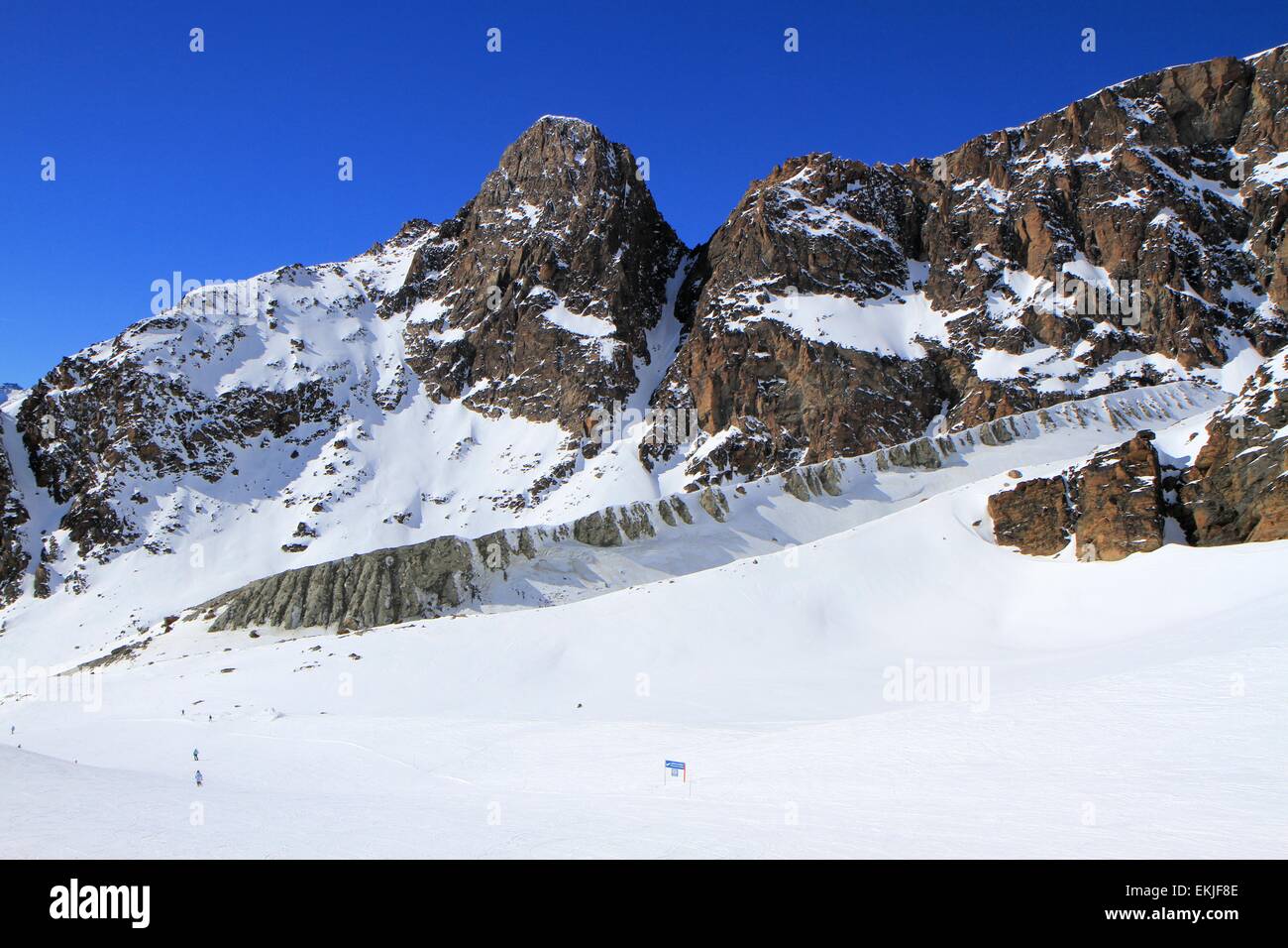 Moraine and mountain view from Saas Grund, Alps, Switzerland Stock Photo