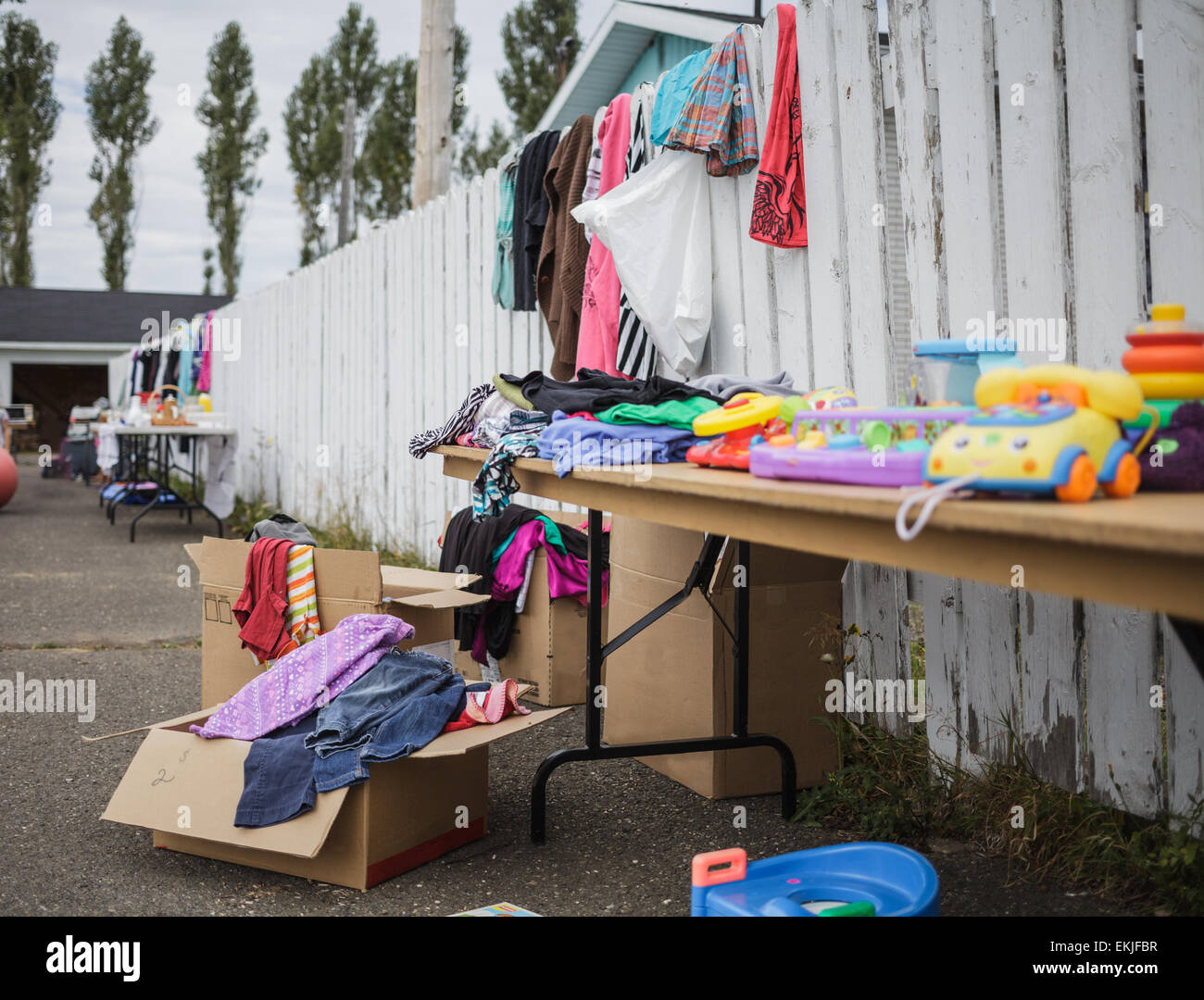 Garage Sale with lot of Items - all Logo removed. Stock Photo