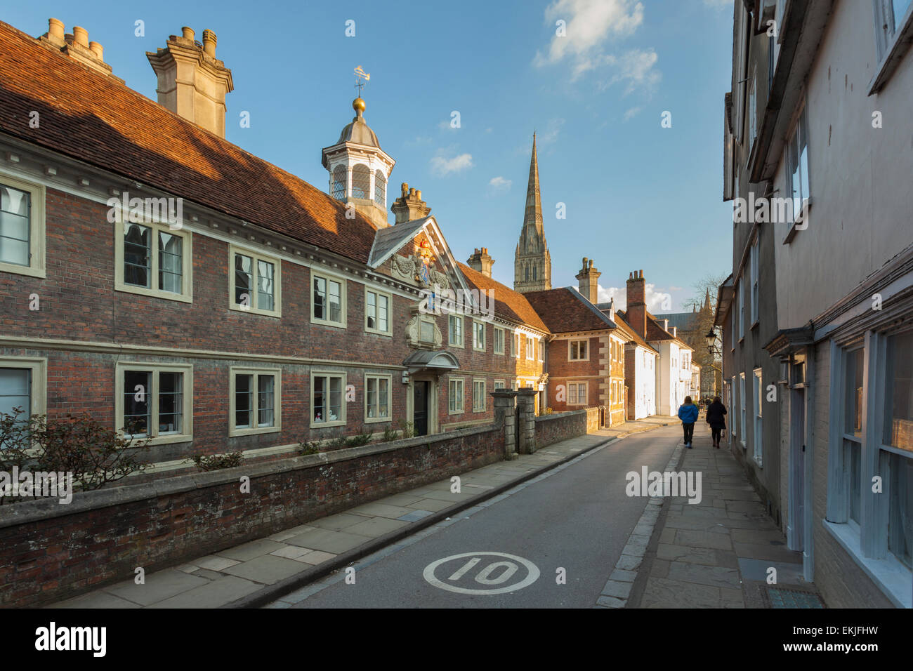 Spring afternoon on the streets of Salisbury, England. Stock Photo